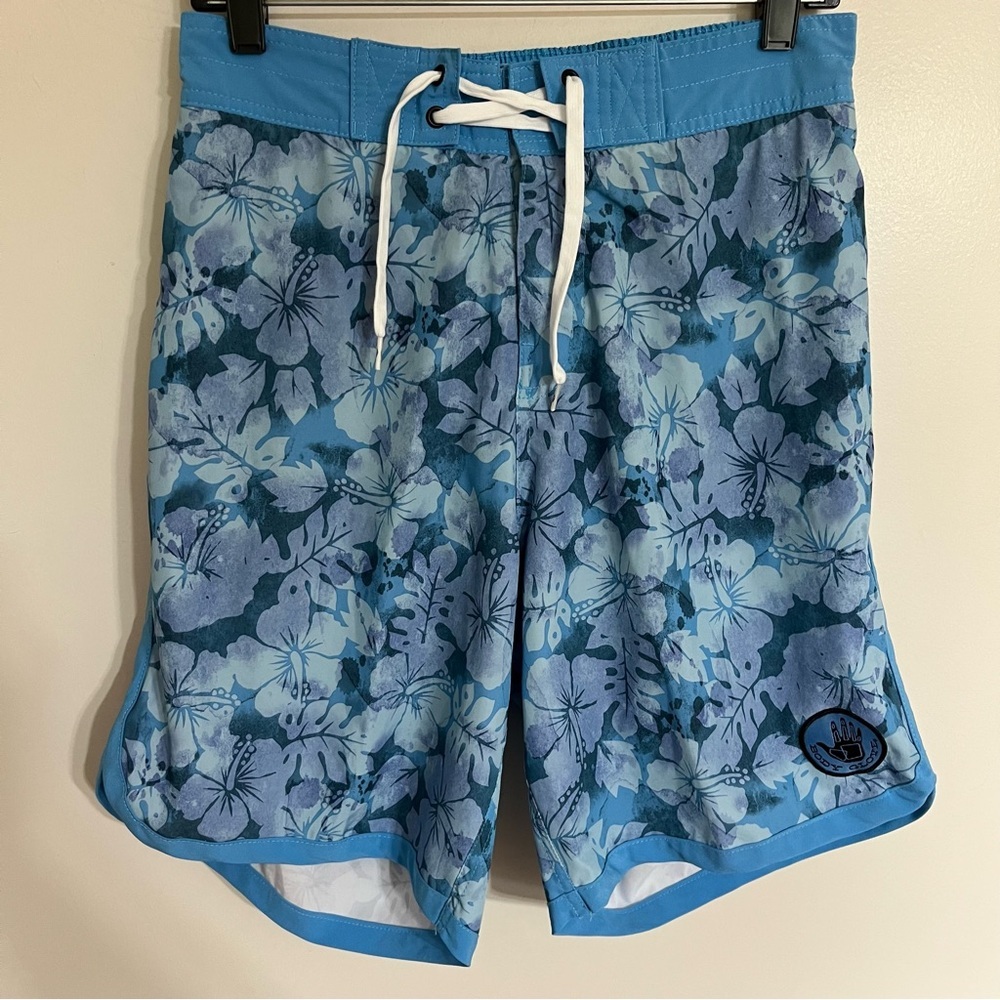 Body‎ Glove Mens Size Medium Swim Trunks Floral Print Blue Pockets Board Shorts
